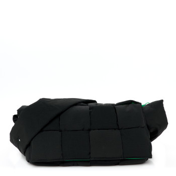 BOTTEGA VENETA Nylon Intrecciato Padded Tech Cassette Bag Black Green