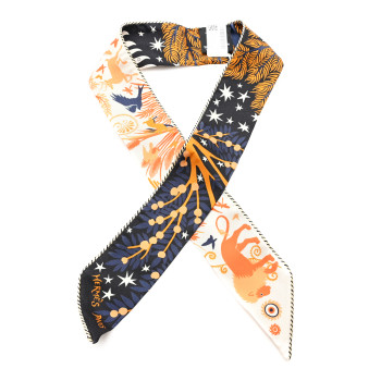HERMES Silk Le Charme D Orphee Twilly Black Orange Creme
