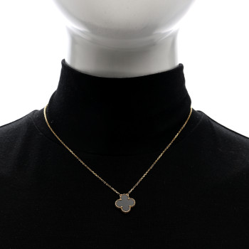 VAN CLEEF & ARPELS 18K Yellow Gold Black Onyx Vintage Alhambra Pendant Necklace