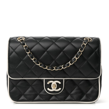 CHANEL Lambskin Quilted Resin CC Flap Bag Black White
