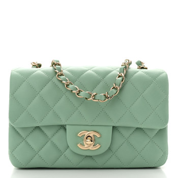 CHANEL Lambskin Quilted Mini Rectangular Flap Light Green