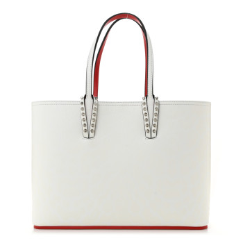 CHRISTIAN LOUBOUTIN Calfskin Leopard Print Spikes Small East West Cabata Tote Snow