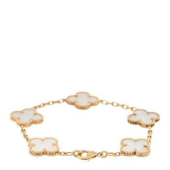 VAN CLEEF & ARPELS 18K Yellow Gold Mother of Pearl 5 Motifs Vintage Alhambra Bracelet