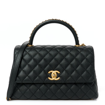 CHANEL Caviar Quilted Small Coco Chain Handle Flap Black
