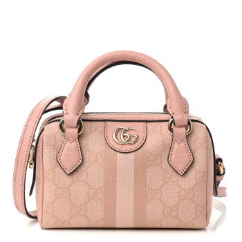GUCCI GG Supreme Monogram Textured Dollar Calfskin Web Super Mini Ophidia Top Handle Bowler Bag Rose Pink