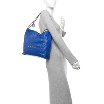 CHANEL Shiny Calfskin Quilted Small Chanel 22 Dark Blue
