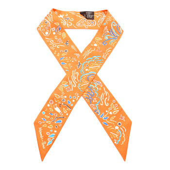 HERMES Silk Isola Di Primavera Twilly Potiron Bleu Tabac