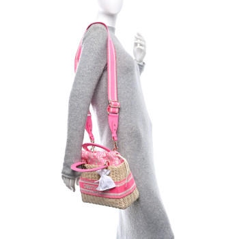 CHRISTIAN DIOR Wicker Oblique Medium Lady Dior Bag Fluorescent Pink