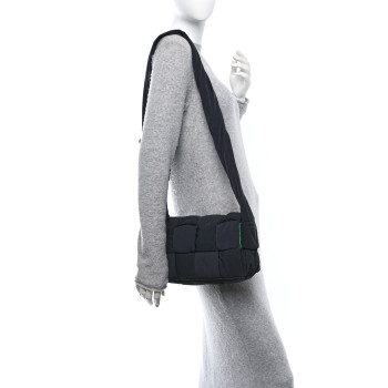 BOTTEGA VENETA Nylon Intrecciato Padded Tech Cassette Bag Black Green