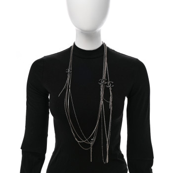 CHANEL Crystal CC Twisted Multi Strand Chain Necklace Silver