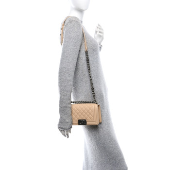 CHANEL Calfskin Quilted Small Boy Flap Beige