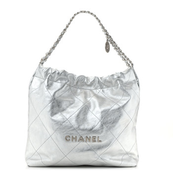 CHANEL Metallic Calfskin Quilted Chanel 22 Silver