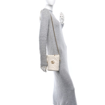 GUCCI Calfskin Matelasse Mini GG Marmont 2.0 Bucket Bag White