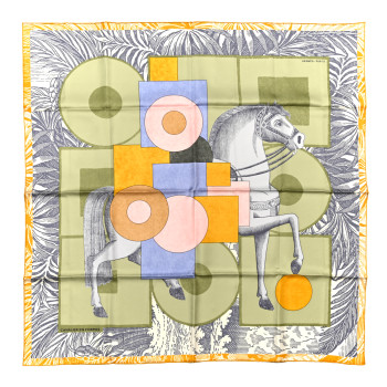 HERMES Silk Cavalier En Formes Scarf 90 JH Vert Amanda Jaune