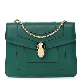 BULGARI Calfskin Small Serpenti Forever Snake Strap Crossbody Bag Emerald Green