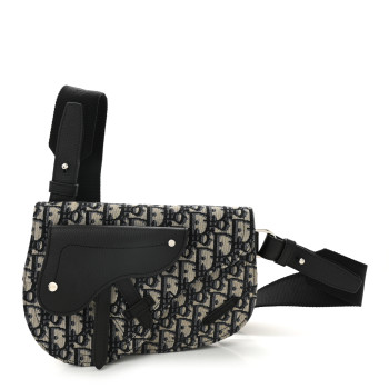 CHRISTIAN DIOR Oblique Saddle Messenger Pouch Beige Black