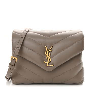 SAINT LAURENT Calfskin Y Quilted Monogram Toy Loulou Crossbody Bag Taupe