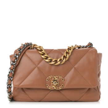 CHANEL Lambskin Quilted Medium Chanel 19 Flap Brown