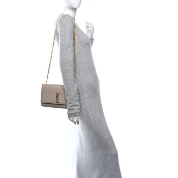 SAINT LAURENT Grain De Poudre Medium Monogram Kate Satchel Nude Powder