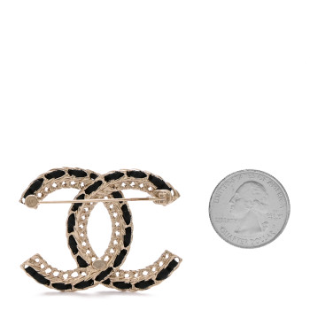 CHANEL Lambskin Chain CC Brooch Black Gold