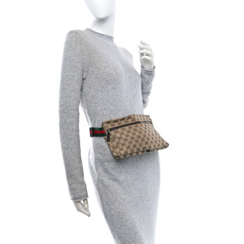 GUCCI Monogram Web Belt Bag Dark Brown