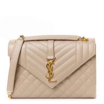 SAINT LAURENT Grain De Poudre Textured Mixed Matelasse Medium Triquilt Monogram Satchel Dark Beige