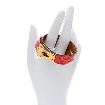 HERMES Lizard Kelly Double Tour Bracelet S Bougainvillea