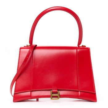 BALENCIAGA Shiny Box Calfskin Medium Hourglass Top Handle Bag Bright Red