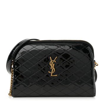 SAINT LAURENT Patent Quilted Gaby Zipped Pouch Black