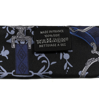 HERMES Silk Etriers Remix Twilly Black Ciel Argent
