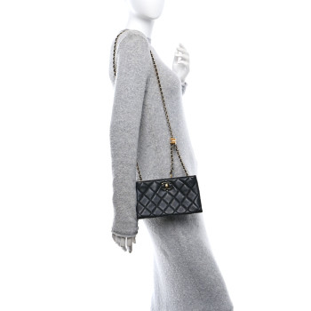 CHANEL Lambskin Quilted Enamel Mini Shopping Bag Black