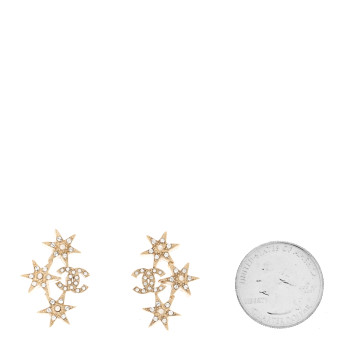 CHANEL Crystal Pearl CC Star Drop Earrings Silver