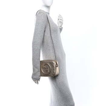 GUCCI Metallic Sakai Be Green Calfskin Diagonal Stitched Small Blondie Shoulder Bag Golden Beige