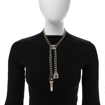 CHANEL Metal Strass Pearl Lipstick Necklace Pink Gold