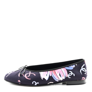 CHANEL Printed Stretch Jersey Cap Toe Ballerina Flats 38 Black Multicolor