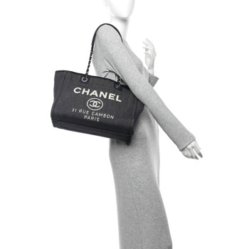 CHANEL Denim Small Deauville Tote Dark Blue