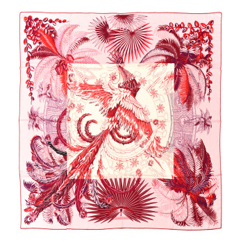 HERMES Cashmere Silk Mythiques Phoenix Coloriage Shawl 140 Rose Rouge White