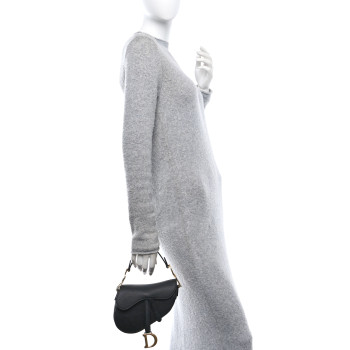 CHRISTIAN DIOR Grained Calfskin Mini Saddle Bag Black