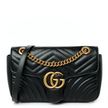 GUCCI Calfskin Matelasse Small GG Marmont Shoulder Bag Black