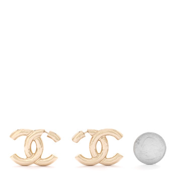 CHANEL Metal Large CC Earrings Light Gold