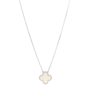 VAN CLEEF & ARPELS 18K White Gold Mother Of Pearl Vintage Alhambra Pendant Necklace