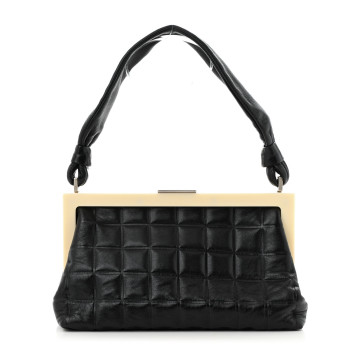 CHANEL Lambskin Chocolate Bar Quilted Frame Shoulder Bag Black