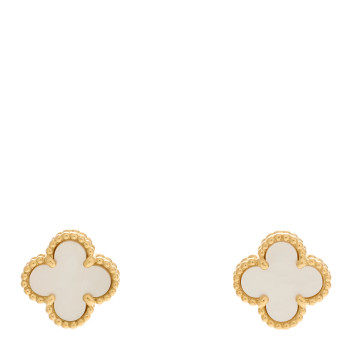 VAN CLEEF & ARPELS 18K Yellow Gold Mother of Pearl Sweet Alhambra Earrings