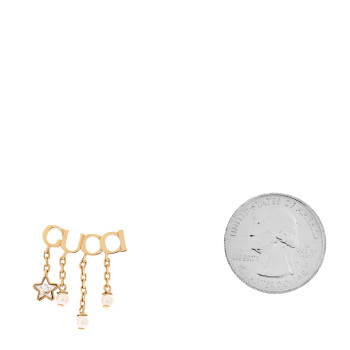 GUCCI Metal Crystal Pearl Script Drop Single Earring Gold