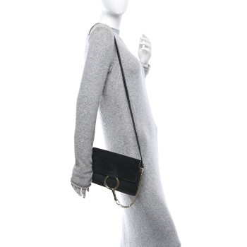 CHLOE Suede Calfskin Small Faye Shoulder Bag Black