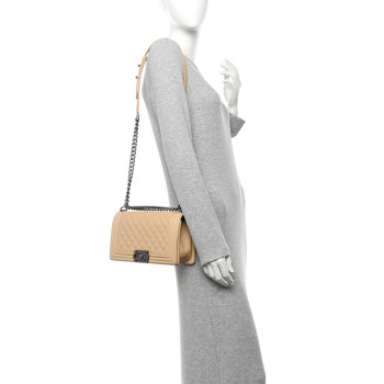CHANEL Calfskin Quilted Medium Boy Flap Beige