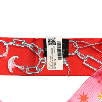 HERMES Silk C'est la Fete Twilly Rose Bonbon Orange