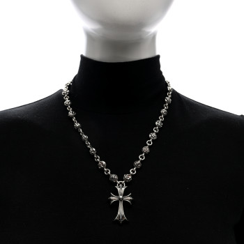 CHROME HEARTS Sterling Silver Cross Pendant Ball Chain Necklace