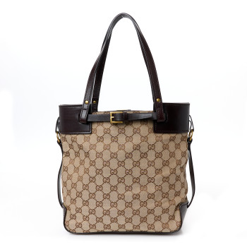 GUCCI Monogram Small Bucket Tote Dark Brown