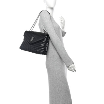 SAINT LAURENT Calfskin Y Quilted Monogram Medium Loulou Chain Satchel Black